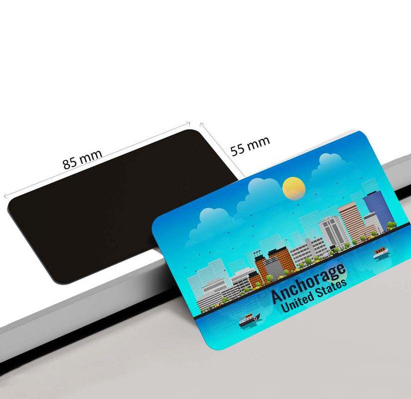 dhcrafts Rectangular Rubber Fridge Magnet / Magnetic Card Blue United States Anchorage Design Pack of 1 (8.6cm x 5.4cm)